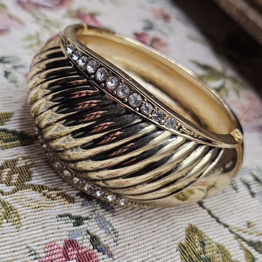 Spring Street By Nordstrom Chunky Bold Rhinestone Goldtone Clamper Bracelet